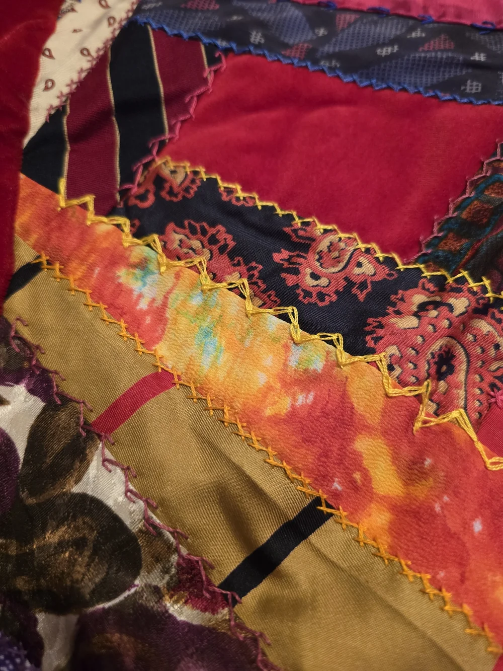 Vibrant Red Patchwork Quilt - Multicolor Block Design